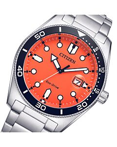 Citizen Eco-Drive Orange Dial 100M Mens Watch AW1760-81X