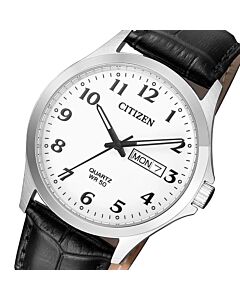 Citizen White Dial Steel Quartz Leather Strap 37.5mm Watch BF5000-01A