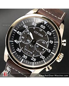 Citizen Eco-Drive Aviator Chronograph 100m Leather Strap Watch CA4213-00E