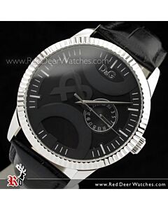 D&G Twin Tip Black Leather Strap Mens Watch DW0696