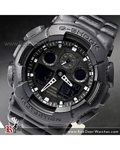 Casio G-Shock Black Leather Texture Analog Digital Watch GA-100BT-1A, GA100BT