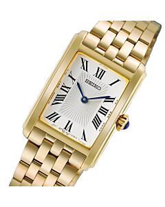 Seiko Essentials Tank Rectangular Classic Gold Tone Ladies Watch HGG001P1