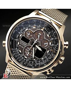 CITIZEN Eco-Drive Navihawk A-T Pilot Radio Gold Mens Watch JY8033-51E
