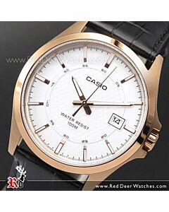 Casio Rose Gold Leather Strap Quartz Mens Watch MTP-1376RL-7A, MTP1376RL
