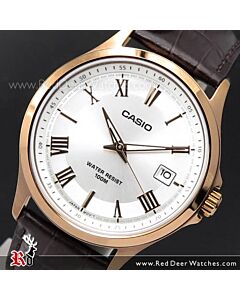 Casio Rose Gold Leather Strap Quartz Mens Watch MTP-1383RL-7AV, MTP1383RL