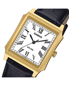 Casio Tank Leather Strap Gold Tone Quartz Watch MTP-B190GL-7BV