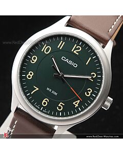 Casio Standard Analog Leather Strap Green Dial Quartz Watch MTP-B160L-3B