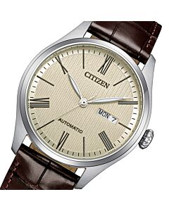 Citizen Mechanical Cream Dial Brown Leather Automatic Watch NH8410-08B