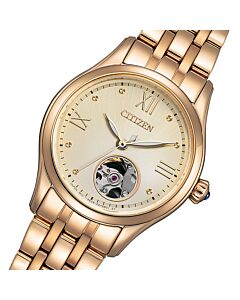 Citizen Skeleton Dial Rose Gold Automatic Ladies Watch PR1043-80P