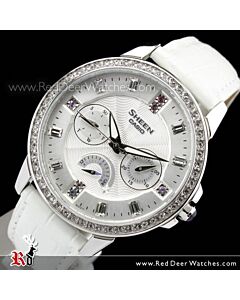 Casio Sheen Date day SWAROVSKI Genuine leather SHE-3023L-7A, SHE3023L