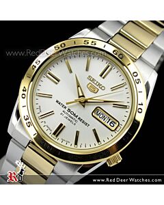 Seiko 5 Two Tone White Face Day Date Mens Watch SNKE04J1 SNKE04