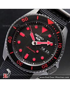 Seiko 5 Sports Black Red Nylon Strap 100M Automatic Watch SRPD83K1, SRPD83