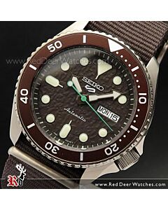 Seiko 5 Sports Brown Nylon Strap 100M Automatic Watch SRPD85K1, SRPD85