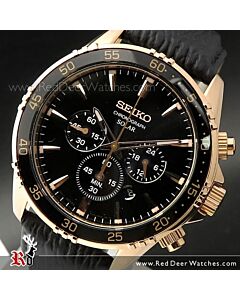 Seiko Solar Black Dial Rose Gold Chronograph Mens Watch SSC448P1