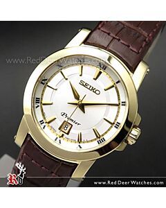 Seiko Premier Sapphire Gold Tone Leather Strap Ladies Watch SXDF48P1, SXDF48