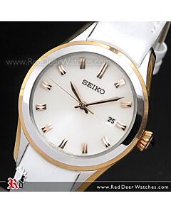 Seiko Rose Gold White Leather Strap ladies watch SXDF70P1