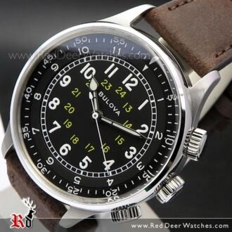 Bulova Automatic 21 Jewel A-15 Pilot Military Leather Sapphire Watch 96A245 