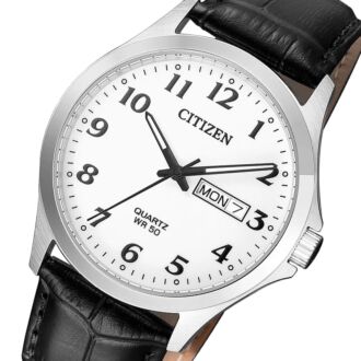 Citizen White Dial Steel Quartz Leather Strap 37.5mm Watch BF5000-01A