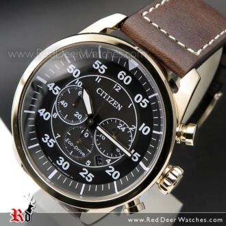 Citizen Eco-Drive Aviator Chronograph 100m Leather Strap Watch CA4213-00E