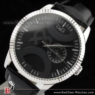 D&G Twin Tip Black Leather Strap Mens Watch DW0696