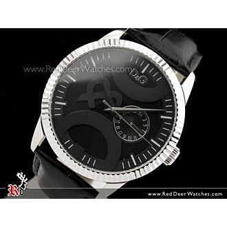 D&G Twin Tip Black Leather Strap Mens Watch DW0696