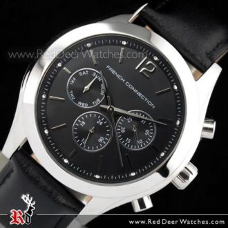 French Connection Chronograph Black Leather Strap Unisex Watch FC1144B