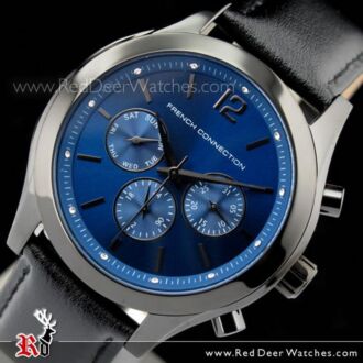 French Connection Chronograph Blue Dial Leather Strap Unisex Watch FC1144BB