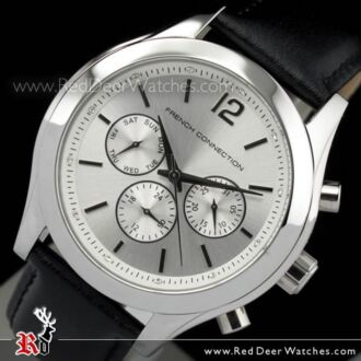 French Connection Chronograph Silver Leather Strap Unisex Watch FC1144S