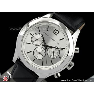 French Connection Chronograph Silver Leather Strap Unisex Watch FC1144S