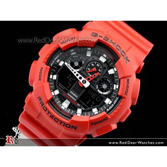 Casio G-Shock Red Analog Digital Watch GA-100B-4A GA100B