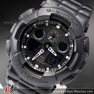 Casio G-Shock Black Leather Texture Analog Digital Watch GA-100BT-1A, GA100BT