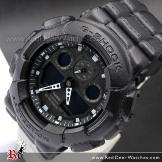 Casio G-Shock Black Leather Texture Analog Digital Watch GA-100BT-1A, GA100BT