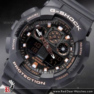 Casio G-Shock Black and Rose Gold Analog Digital Watch GA-100GBX-1A4, GA-100GBX