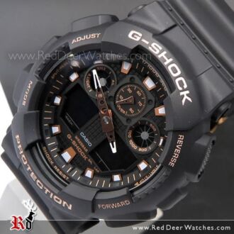 Casio G-Shock Black and Rose Gold Analog Digital Watch GA-100GBX-1A4, GA-100GBX