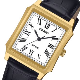 Casio Tank Leather Strap Gold Tone Quartz Watch MTP-B190GL-7BV