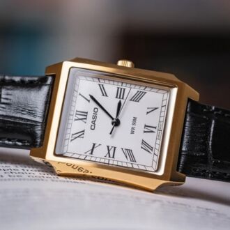 Casio Tank Leather Strap Gold Tone Quartz Watch MTP-B190GL-7BV