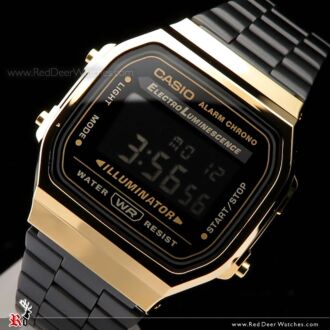 Casio Vintage Black and Gold Metal Digital Watch A168WEGB-1B