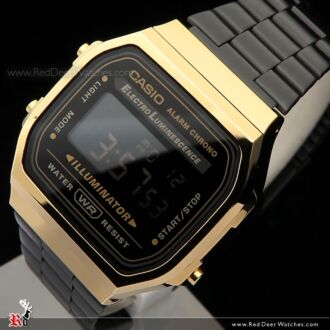 Casio Vintage Black and Gold Metal Digital Watch A168WEGB-1B