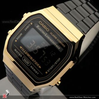 Casio Vintage Black and Gold Metal Digital Watch A168WEGB-1B