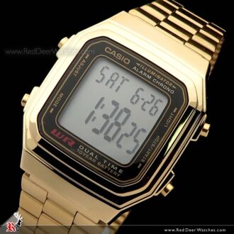 Casio Vintage Gold Tone Stainless Steel Alarm Stopwatch Digital Watch A178WGA-1A