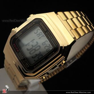 Casio Vintage Gold Tone Stainless Steel Alarm Stopwatch Digital Watch A178WGA-1A