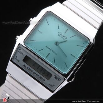 Casio Vintage Analog Digital Silver Blue Dial Unisex Watch AQ-800EC-2A