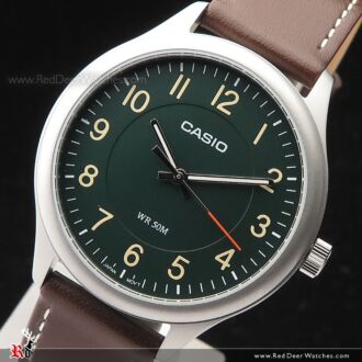 Casio Standard Analog Leather Strap Green Dial Quartz Watch MTP-B160L-3B