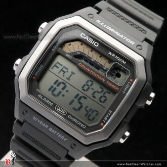 Casio Digital 10-Year Battery 100M Resin Band Watch WS-1600H-1A, WS1600H