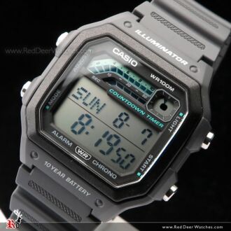 Casio Digital 10-Year Battery 100M Resin Band Watch WS-1600H-8A, WS1600H