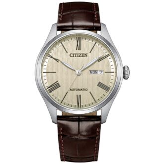 Citizen Mechanical Cream Dial Brown Leather Automatic Watch NH8410-08B
