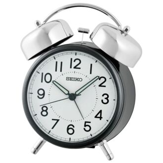 Seiko Bedside Bell Alarm Clock With Quiet Movement Black QHK063K