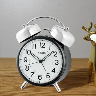 Seiko Bedside Bell Alarm Clock With Quiet Movement Black QHK063K