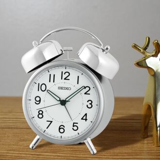 Seiko Bedside Bell Alarm Clock With Quiet Movement Silver QHK063S