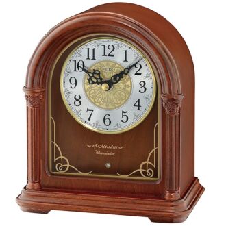 Seiko Analog Melody Chiming Brown Wooden Case Mantel Clock QXW244B